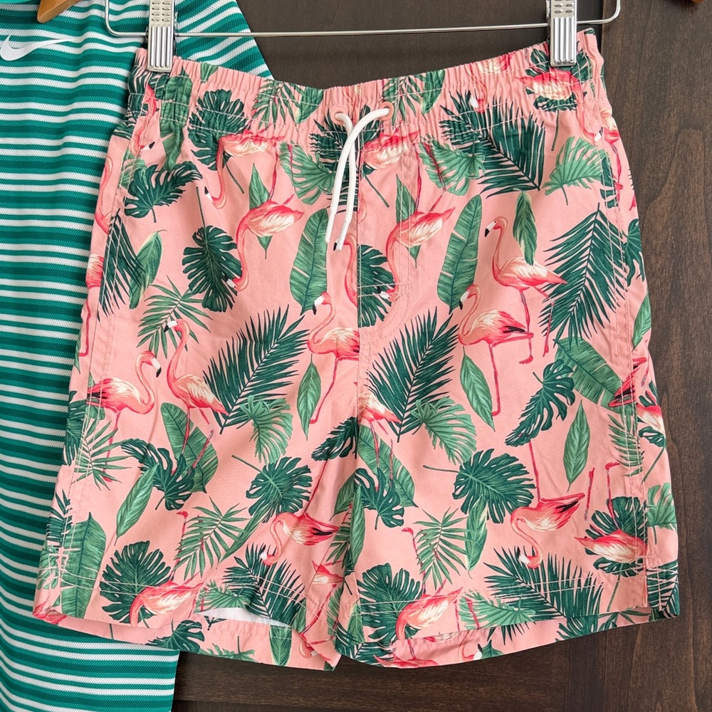 Tropical Flamingo Print boys swim trunks sz L (10-12)